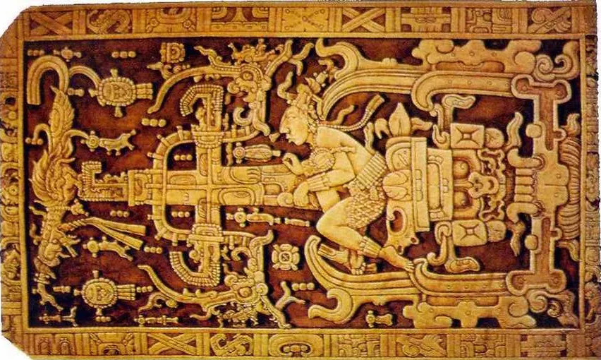Крышка саркофага пирамиды в Паленке, принадлежащей цивилизации Майя