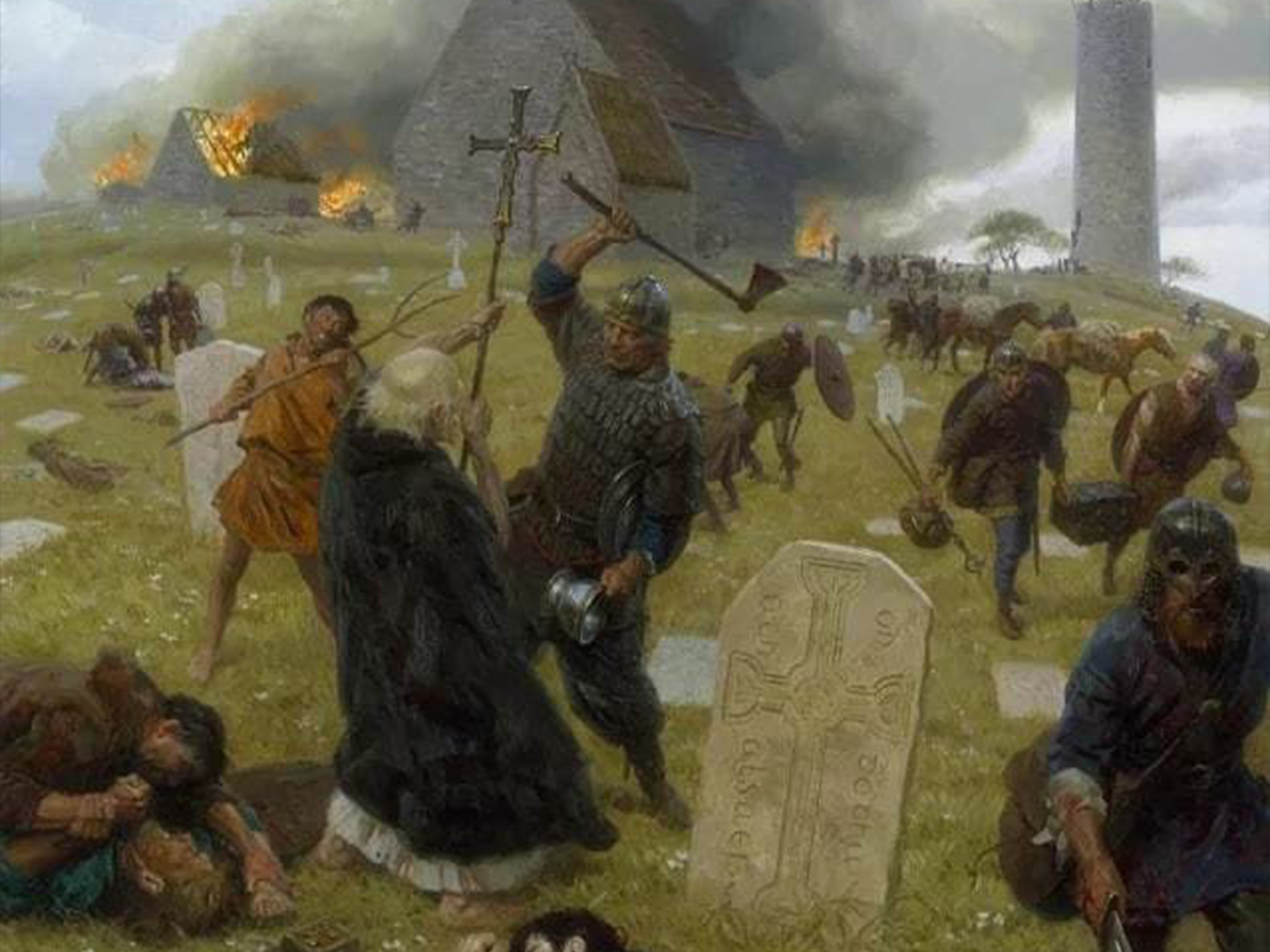 Нападение на деревню. Нападение викингов на монастырь Линдисфарн. Монастырь Линдисфарн Викинги. Набег викингов на Линдисфарн. Линдисфарн 793 нападение викингов.